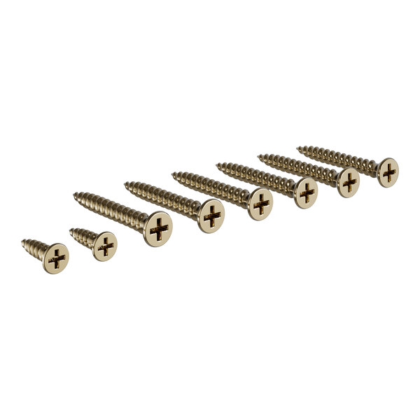 A Lancaster Table & Seating hardware set with a row of screws.