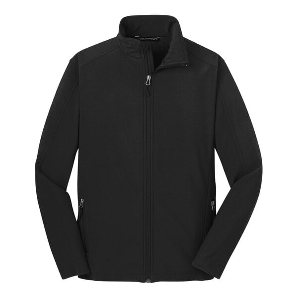 A black Port Authority Core Soft Shell Jacket with a zipper.