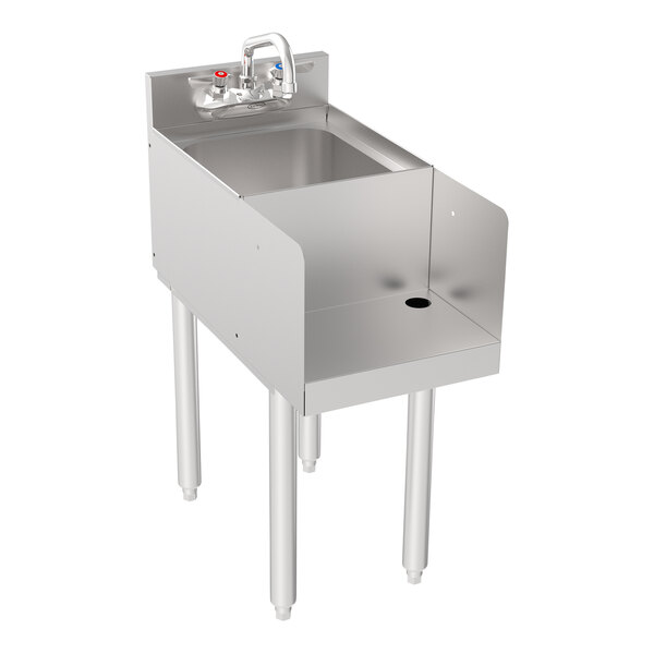 A Krowne stainless steel blender station with a dump sink and faucet.