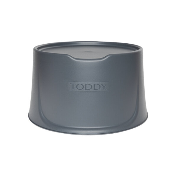 A Toddy commercial stand with a grey plastic container and lid on a table.