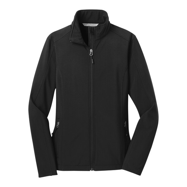 A black Port Authority Core Soft Shell Jacket for women with a zipper.
