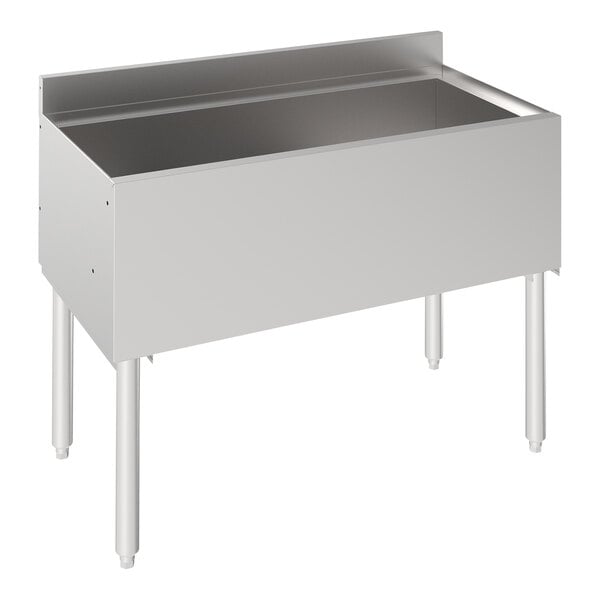 A Krowne stainless steel underbar ice bin with a rectangular top.