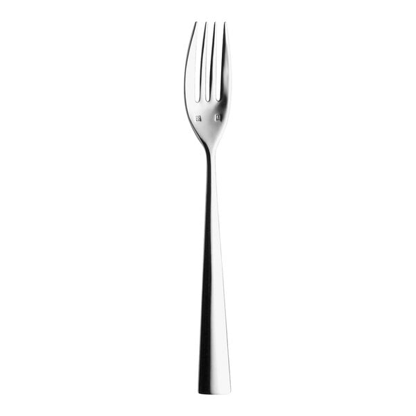 A Hepp silver accent fork with a white handle.