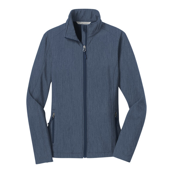 A close-up of a navy blue Port Authority ladies' full-zip jacket.