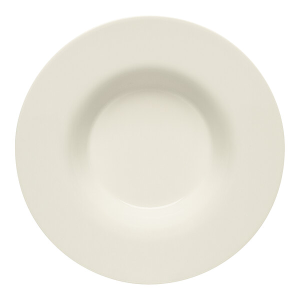 A Bauscher white porcelain plate with a wide circular rim.