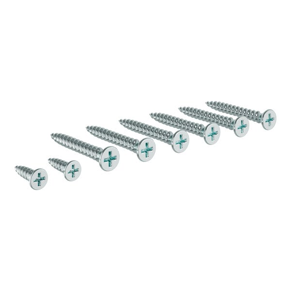 A close-up of a row of metal screws.
