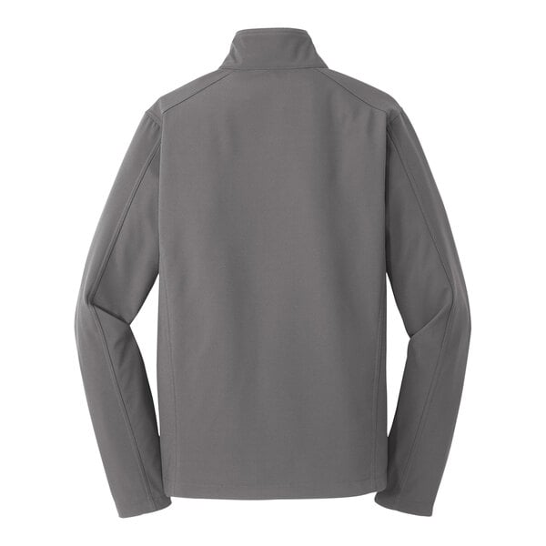A Port Authority deep smoke soft shell jacket with long sleeves.