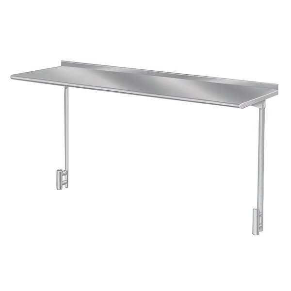 An Advance Tabco stainless steel rectangular shelf with a metal frame mounted to a table.
