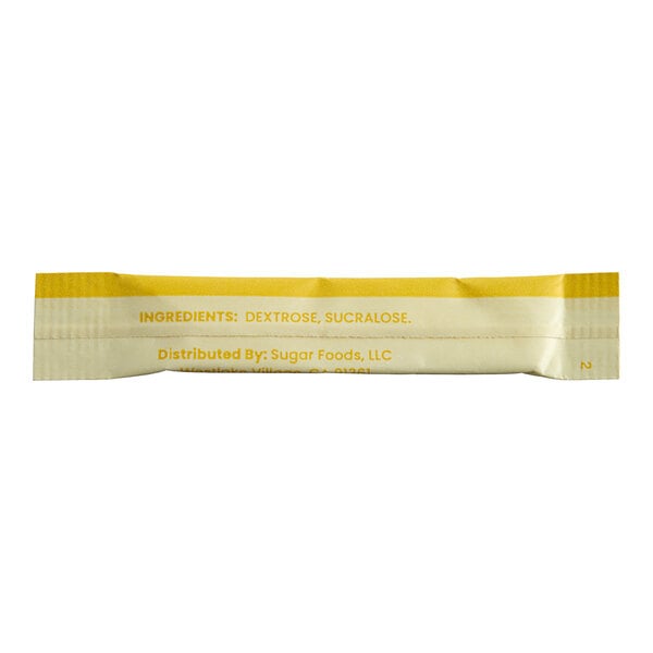 A close up of a yellow ecoStick Sucralose packet.