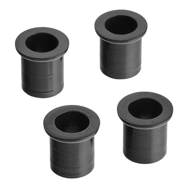 A pack of 4 black plastic cylinder bushings with a hole in the center.