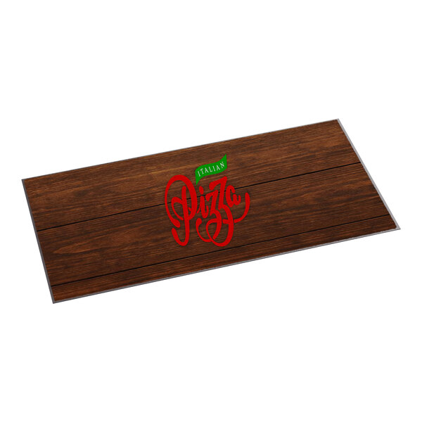A rectangular brown entrance mat with a wood-like design and the words 'Italian Pizza' printed in red and green, suitable for indoor or outdoor use.