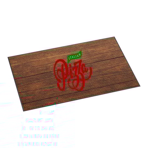 A rectangular brown anti-fatigue entrance mat with a wood-like pattern and the words 'Italian Pizza' printed on it.