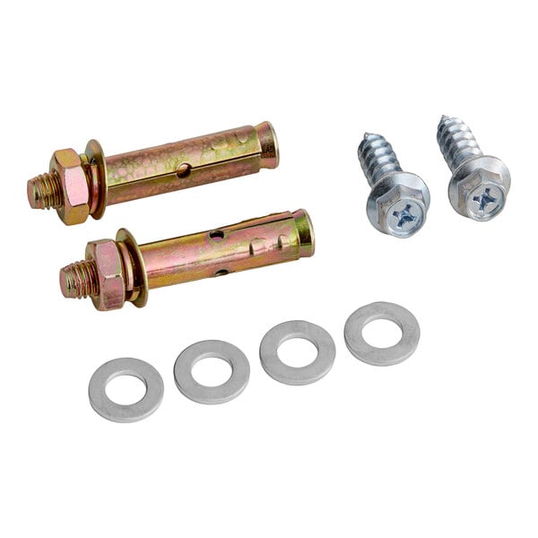 A set of mounting hardware including two expansion bolts, two screws, and four washers for a Boltic electric garage or unit heater.