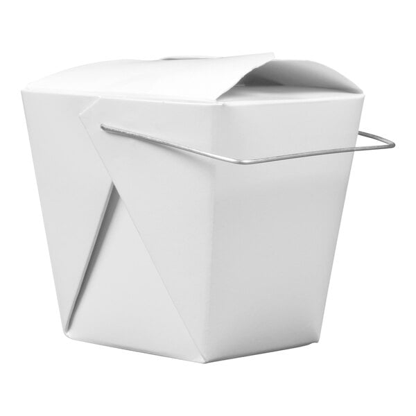 Fold-Pak 08WHWHITEM 8 oz. White Chinese / Asian Paper Take-Out Container with Wire Handle - 1,000/Case