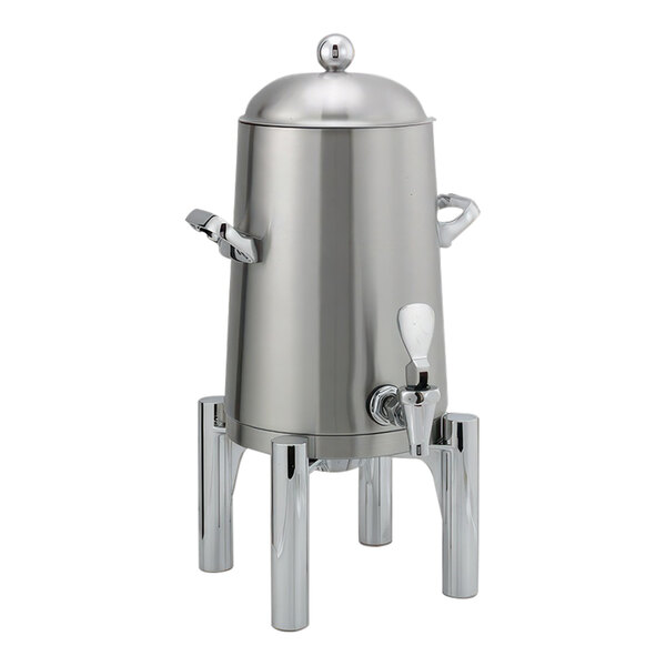 A brushed stainless steel Service Ideas Thermo-Urn with a lid and handles.