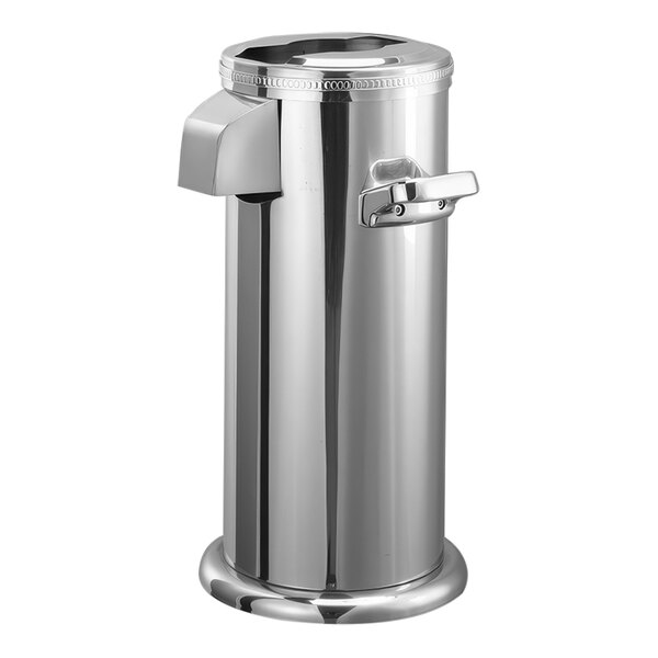 A polished stainless steel airpot cover on a silver container.