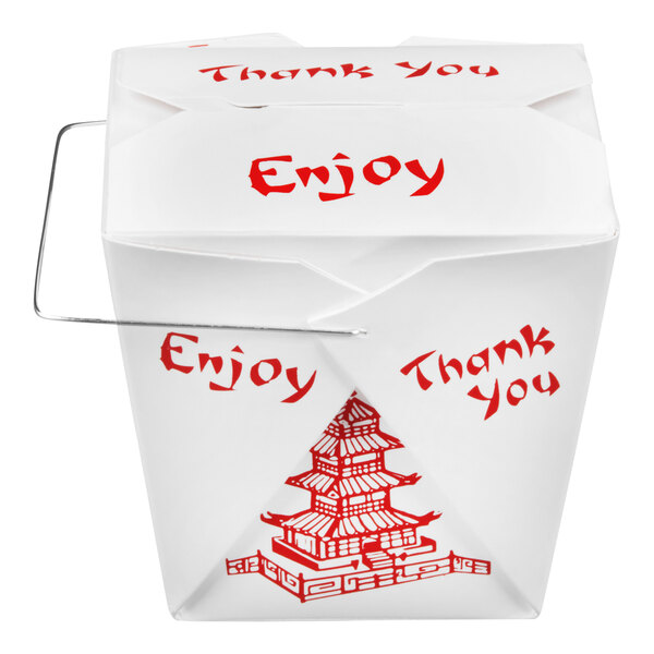 Fold-Pak 26WHPAGODM 26 oz. Pagoda Chinese / Asian Paper Take-Out Container with Wire Handle - 500/Case