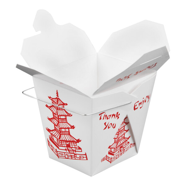 Fold-Pak 26WHPAGODM 26 oz. Pagoda Chinese / Asian Paper Take-Out Container with Wire Handle - 500/Case