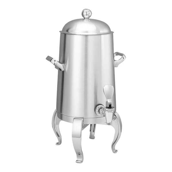 A stainless steel Service Ideas Thermo-Urn coffee chafer urn with a lid and handles.