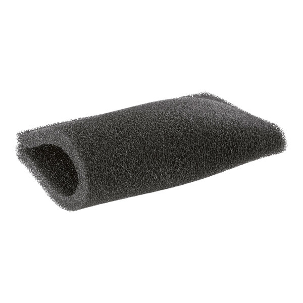 A black sponge on a white background.