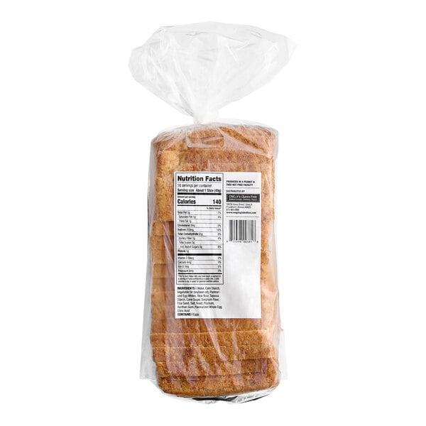 A white plastic bag of OMG...It's Gluten Free Gluten-Free white bread with a label.