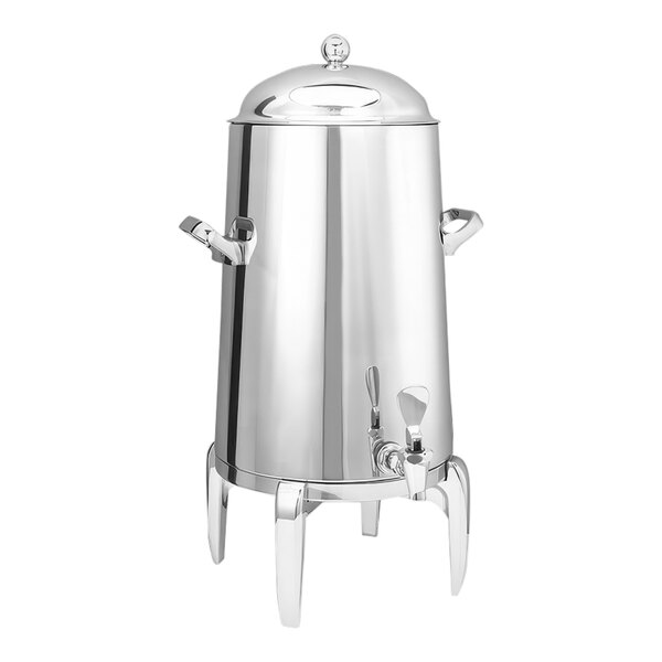 A stainless steel Service Ideas Flame Free Thermo-Urn coffee chafer urn with two handles and a lid.