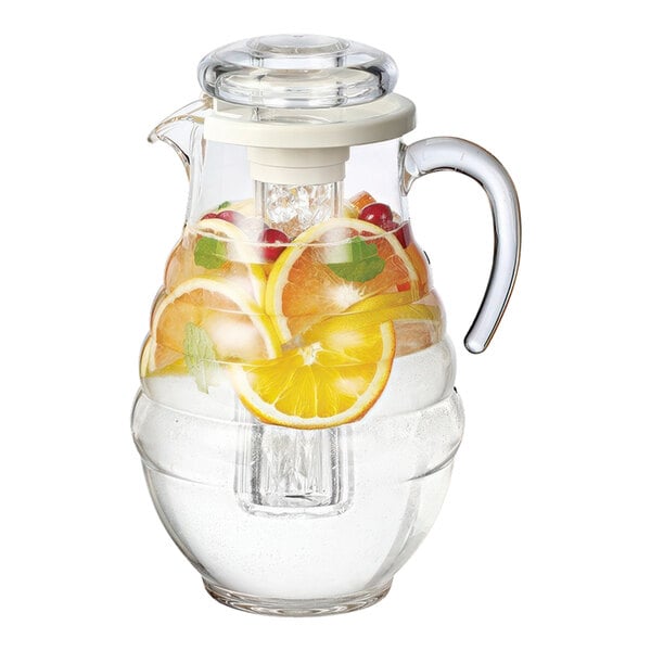 A Service Ideas SAN plastic pitcher with fruit and citrus slices inside.