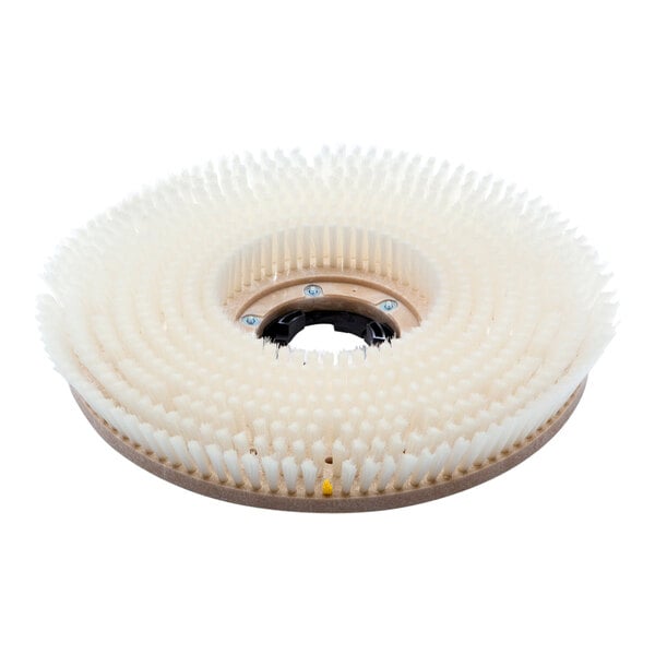A circular white nylon brush with bristles.