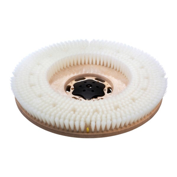 A circular white nylon brush with bristles.
