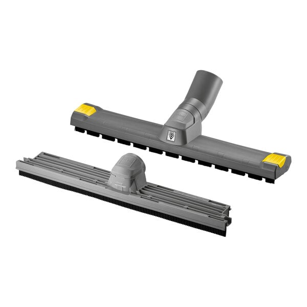 A grey plastic Karcher floor tool with brush strip and squeegee inserts.