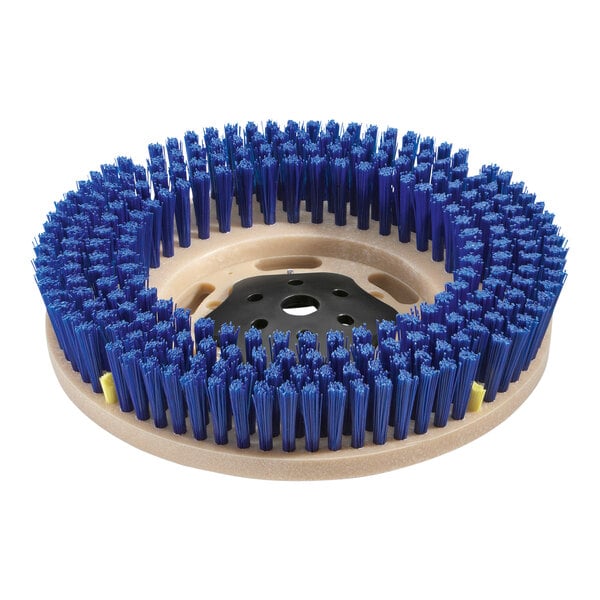A circular brush with blue bristles.