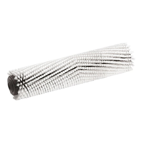 A close-up of a white Karcher soft cylindrical scrub brush with bristles.