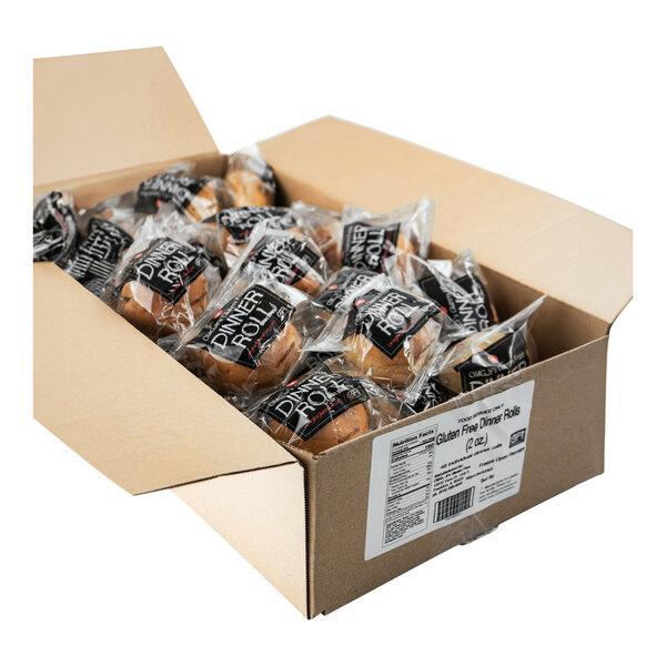 A package of OMG...It's Gluten Free Individually Wrapped white dinner rolls in a box.