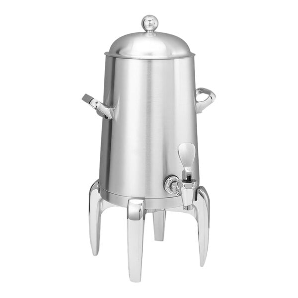 A brushed stainless steel Service Ideas Flame Free Thermo-Urn with two handles and a lid.