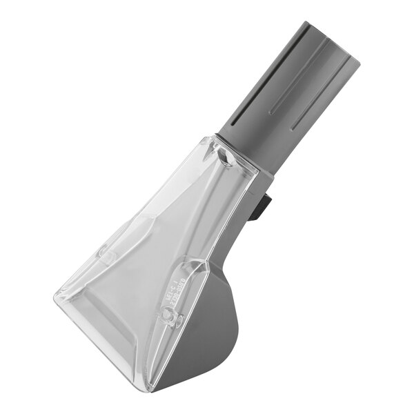 A close-up of a grey plastic upholstery nozzle for a Karcher Puzzi carpet extractor.