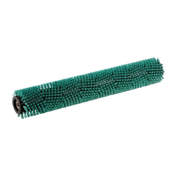 A Karcher green cylindrical scrub brush with black bristles.