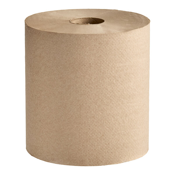 A roll of brown Morcon Morsoft hardwound paper towel