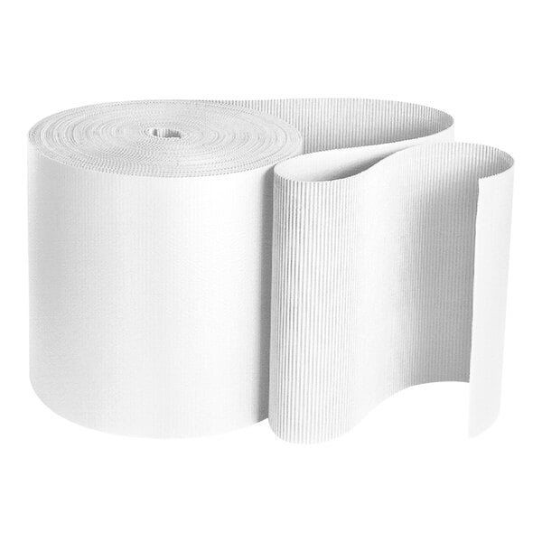A roll of white single face corrugated packing paper.