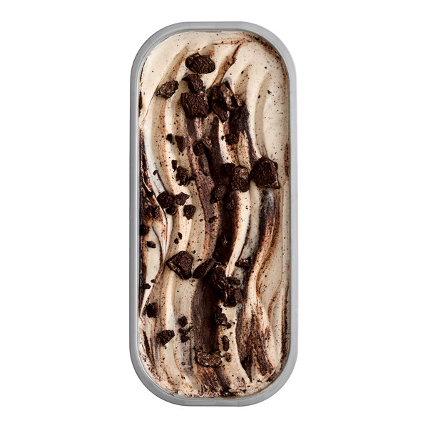 A container of Villa Dolce Traditional Cookies & Cream Gelato on a counter.