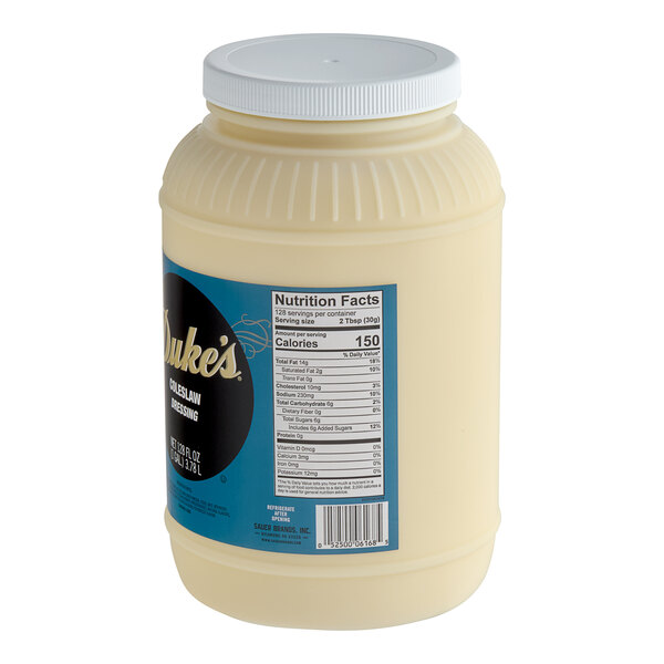 A white bottle of Duke's Coleslaw Dressing with a blue label.