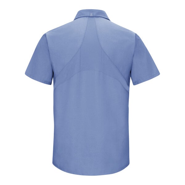The back of a Red Kap light blue short sleeve work shirt.