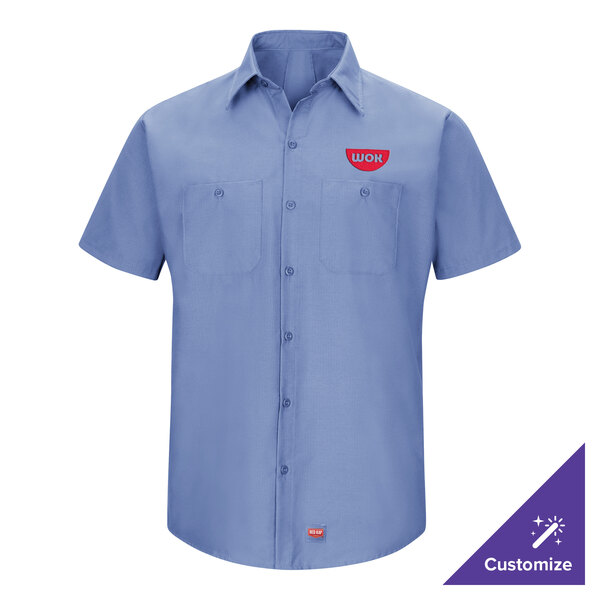Red Kap SX20 Men's Short Sleeve Light Blue Customizable Moisture-Wicking Work Shirt with MIMIX Flex Panels - Large
