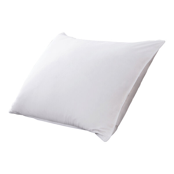 A standard size white polyester pillow with a cotton cover.