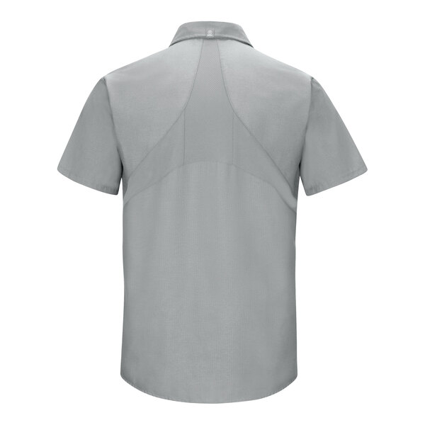 The back of a Red Kap men's grey work shirt.