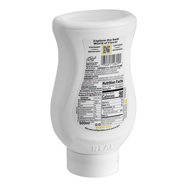 A bottle of Real Yuzu Puree Infused Syrup with black text on a white label.