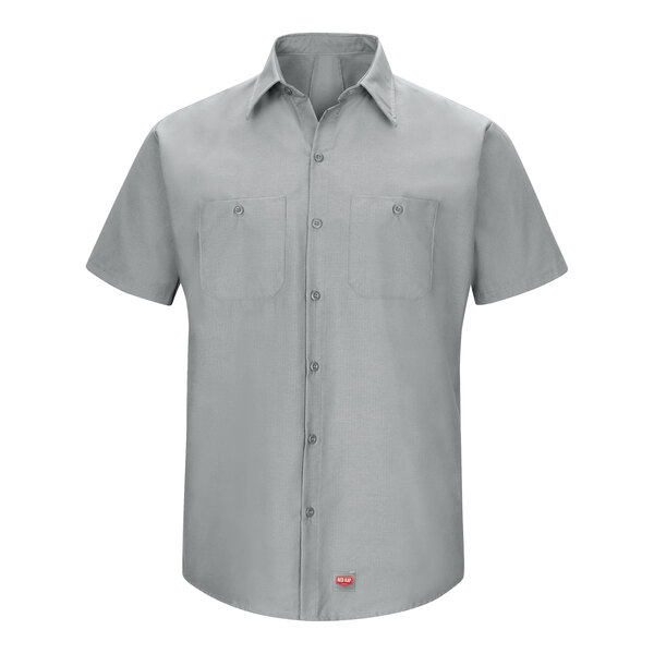 A Red Kap grey short sleeved work shirt with MIMIX flex panels.