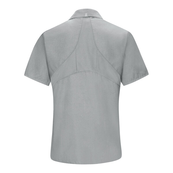 A back view of a Red Kap women's grey work shirt.