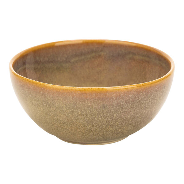 A brown Cosy & Trendy stoneware bowl with a brown rim on a white background.
