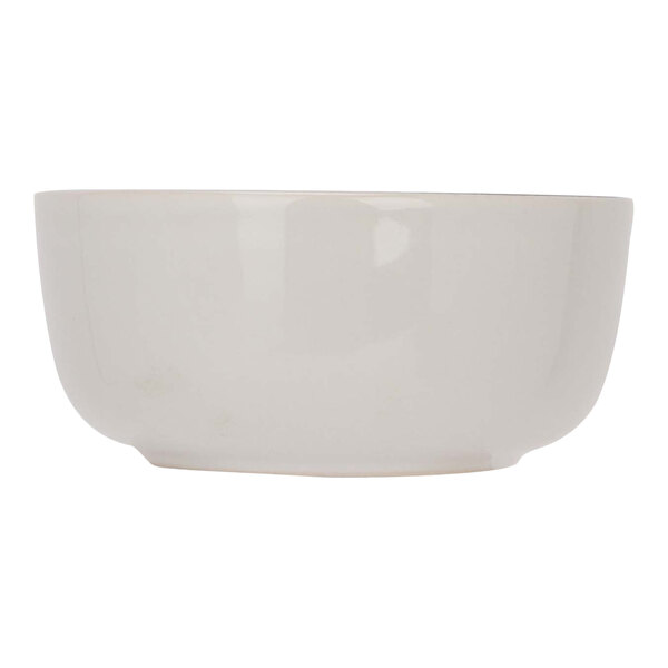 A white bowl with a black rim.