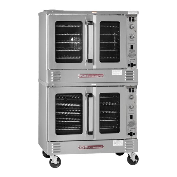 A Southbend double deck commercial convection oven on wheels.